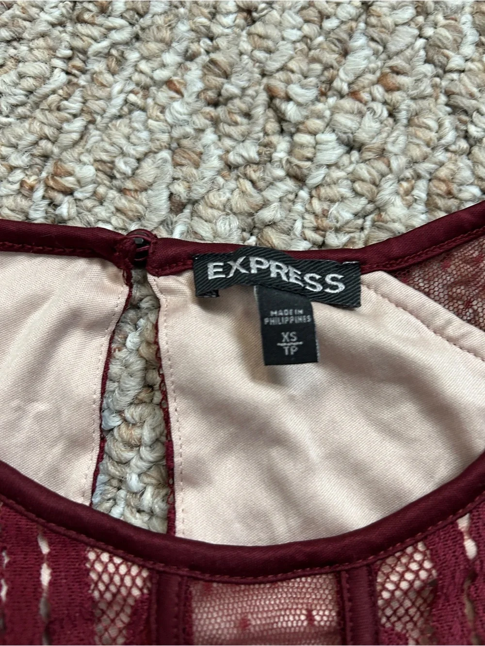 Express Lace Short Sleeve Top - Burgundy - Picture 2 of 3